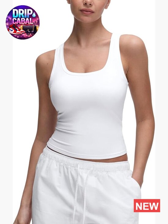 Tops - Scoop Neck Tank Top - Soft Double Lined Cropped Basic Sleeveless Shirt